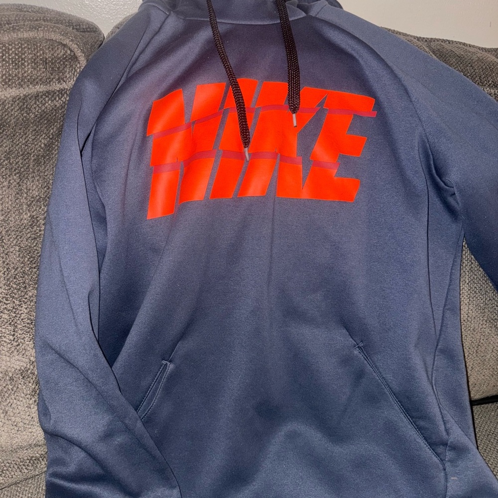 Nike Men’s Navy Crewneck Hoodie with Bright Red Logo